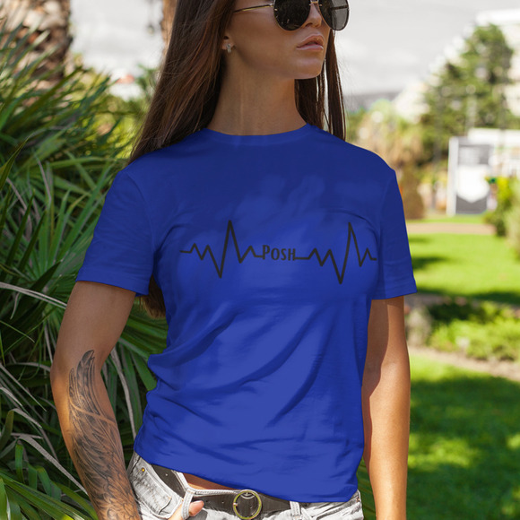 HANDMADE Posh Heartbeat Custom Blue Short Sleeve Graphic T-Shirt Size M - Picture 1 of 6